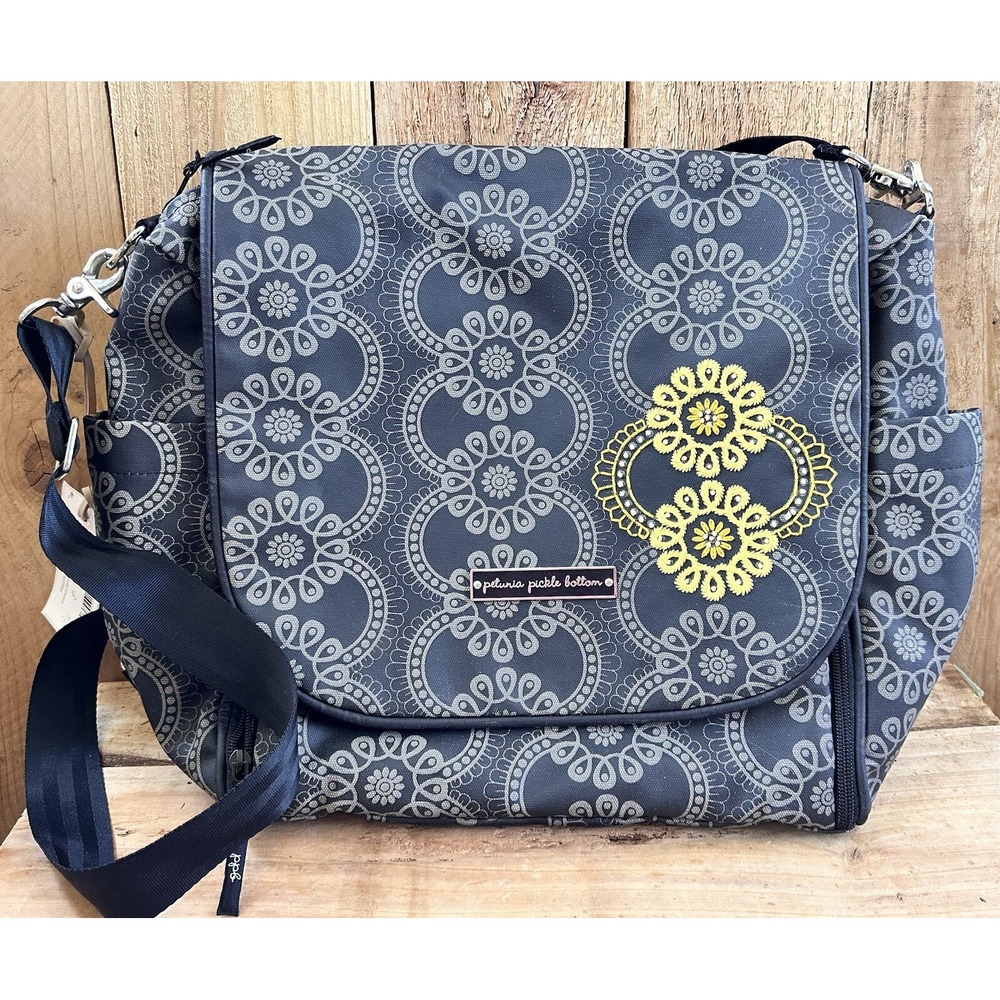 Petunia Pickle Bottom Boxy Diaper Bag Floral Messenger Kids Large Black Gray